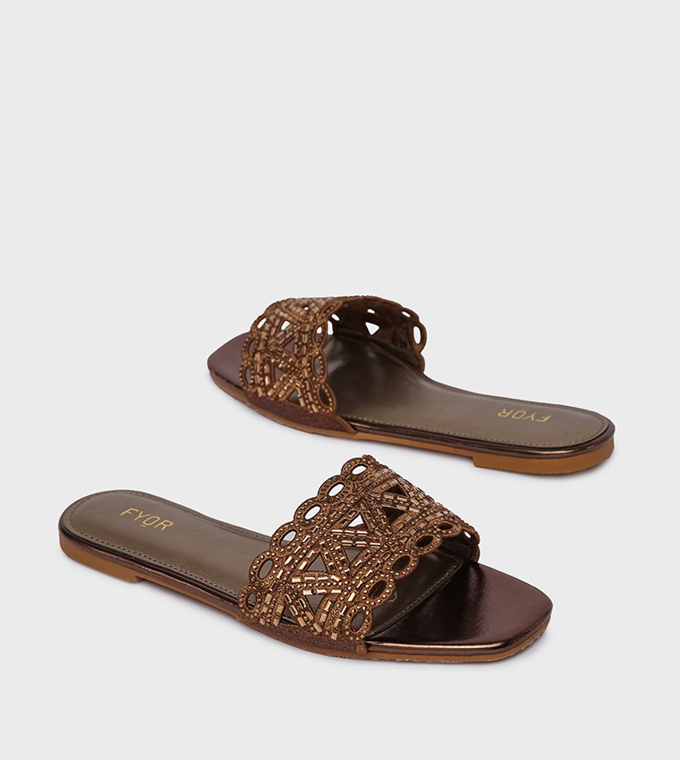 Embellished Open Toe Flat Sandals