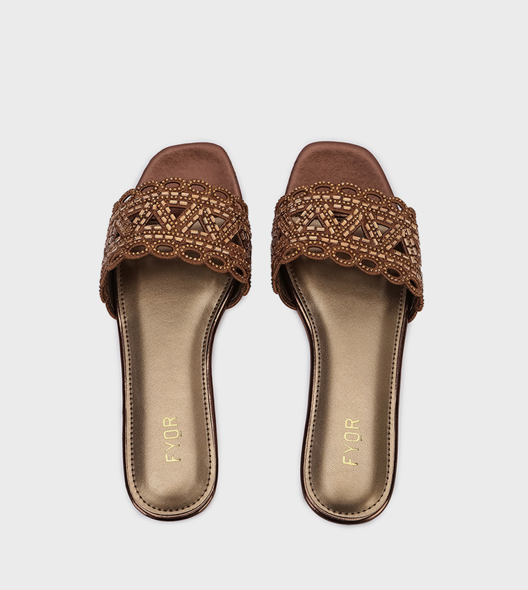 Embellished Open Toe Flat Sandals