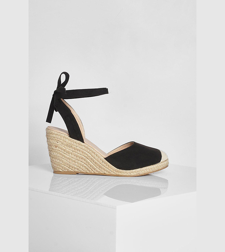 Buy Boohoo Wide Fit Wrap Up Espadrille Wedges In Black 6thStreet