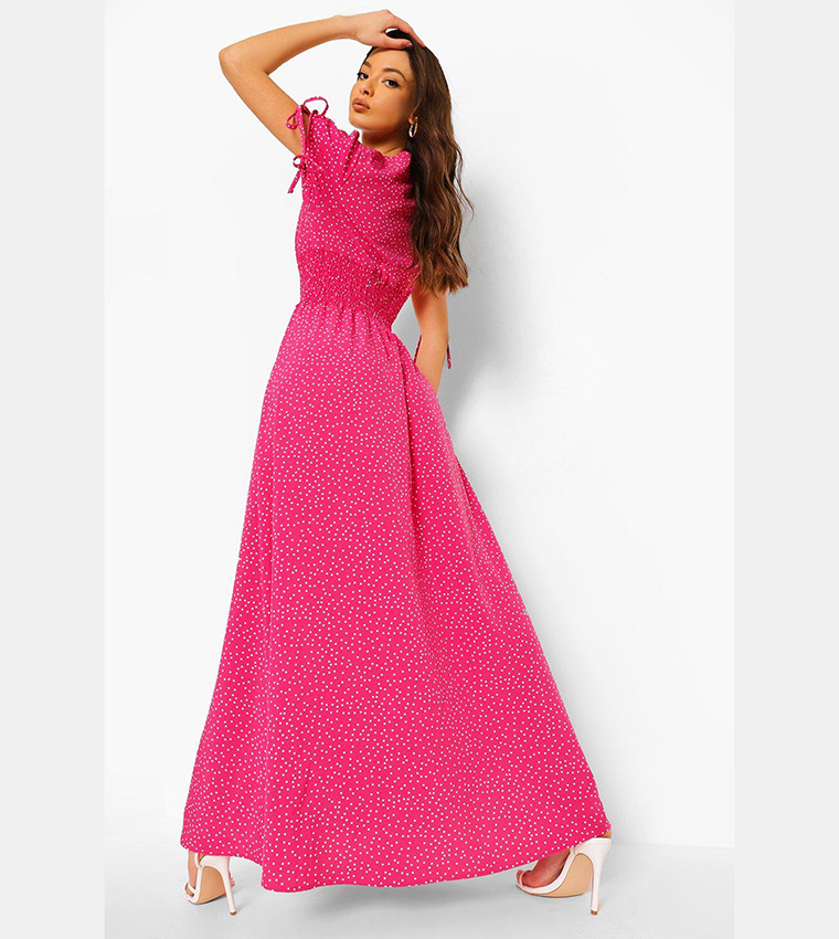 strapless open back dress Celena Maxi Dress Pink | Brown Polka Dot | Pink | Brown Polka Dot | Womens main image 1