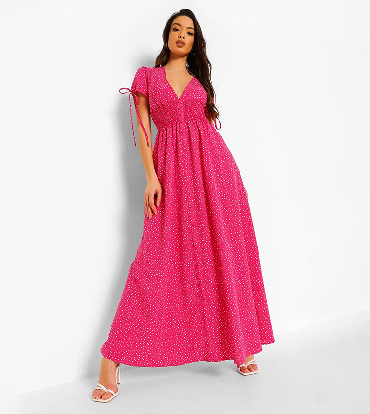 boohoo pink polka dot dress boohoo Women's Beachwear Essentials Polka Dot Maxi Dress in Pink | Size: 8