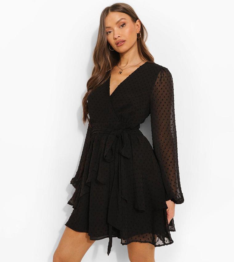 Ruffle Hem Dobby Chiffon Mini Dress