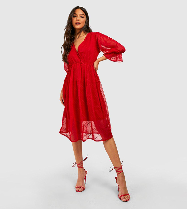 dobby chiffon wide sleeve skater dress 2X Chiffon Wide Sleeve Skater Dress in a light blue