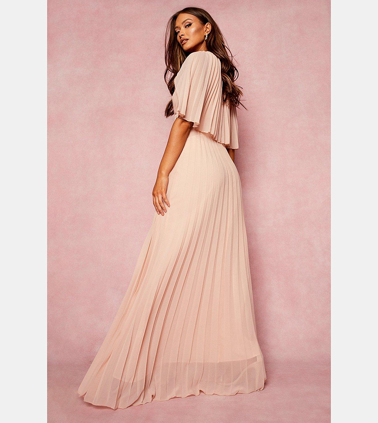 Buy Boohoo Pleated Cape Detail Bridesmaid Maxi Dress In Pink | 6thstreet  Kuwait