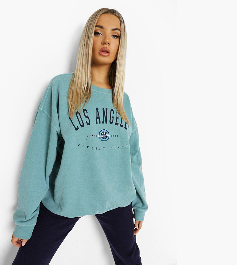 Women's Overdyed Los Angeles Slogan Oversized Sweater Boohoo UK