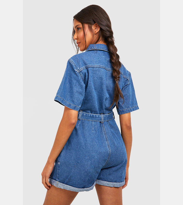 Belted Cargo Denim Romper