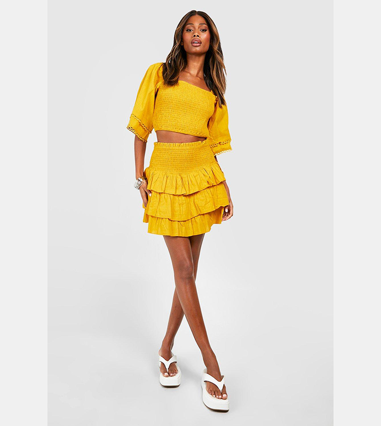 yellow shirred top