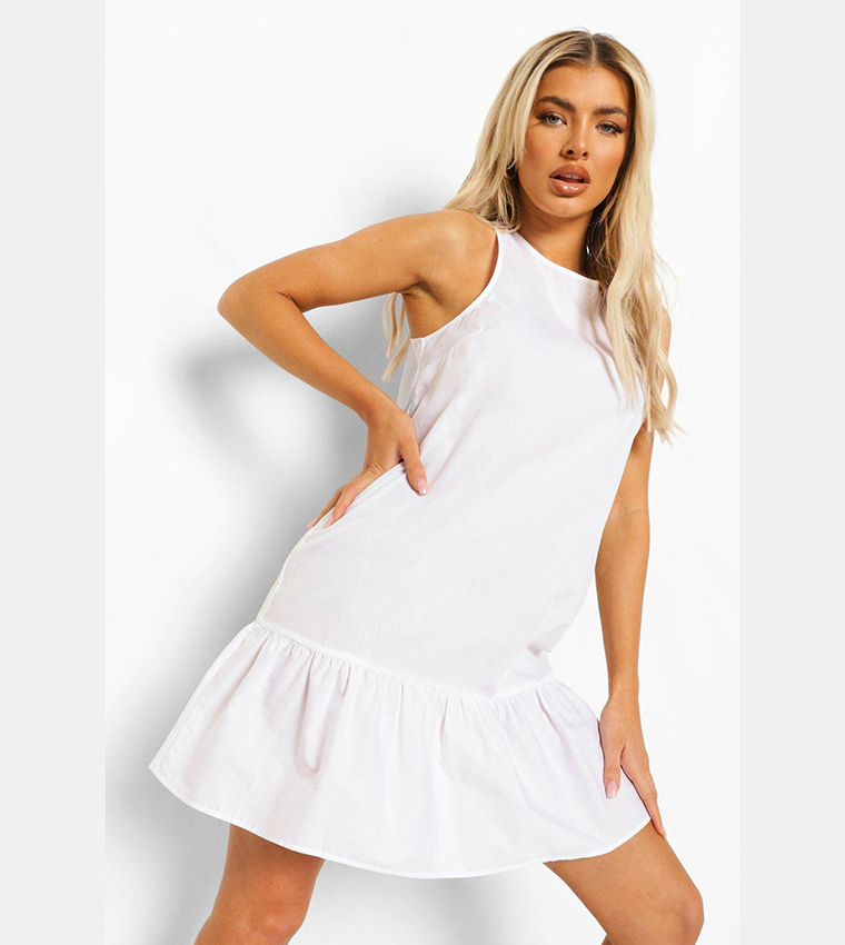 Buy Boohoo Cotton Frill Hem Shift Dress In White 6thStreet Qatar