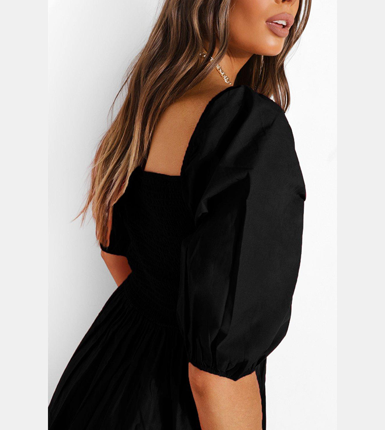 Buy Boohoo Cotton Shirred Skater Dress In Black 6thStreet Oman