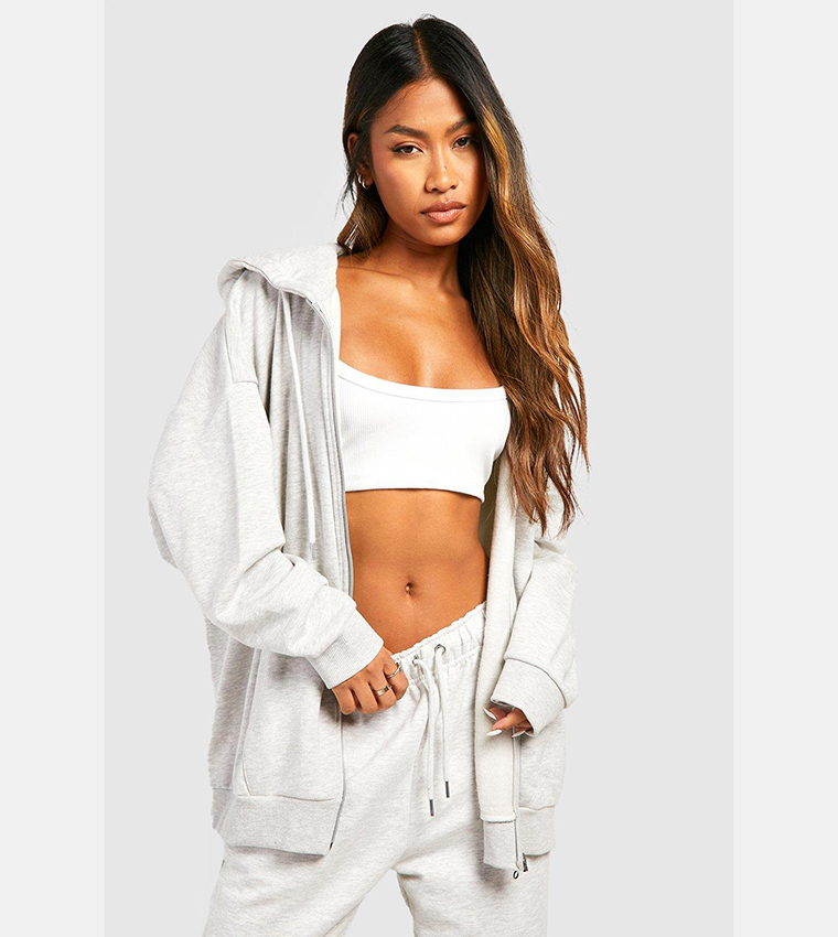 Buy Boohoo Recycled Oversized Zip Through Hoodie In Grey