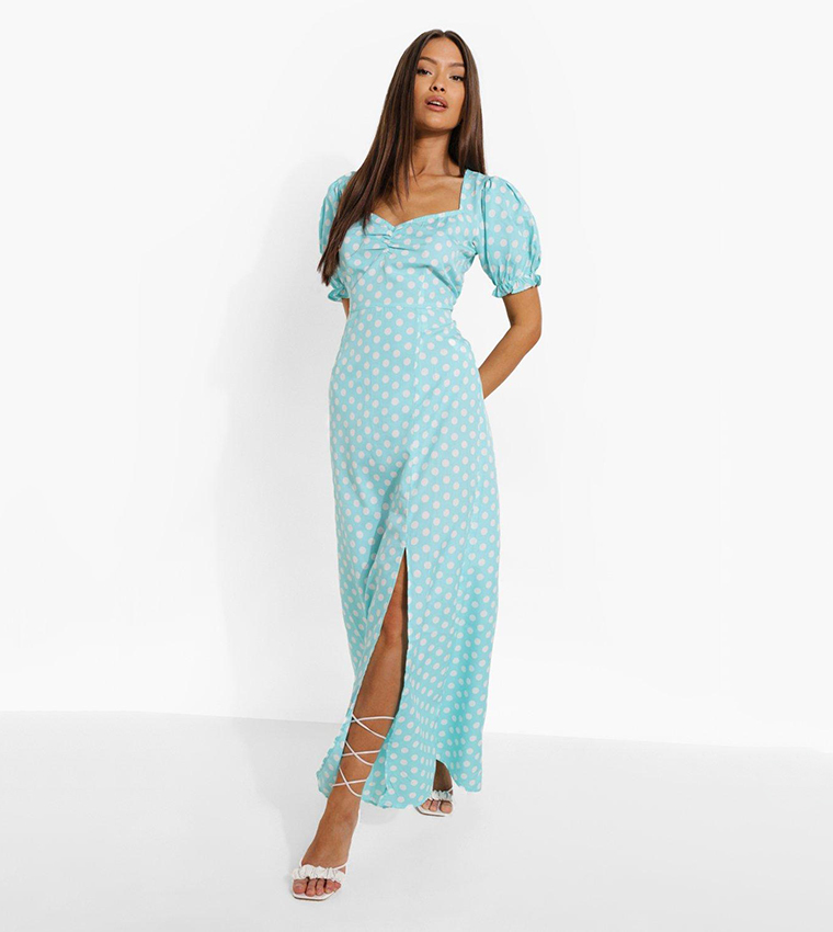 Buy Boohoo Polka Dot Ruched Detail Side Split Maxi Dress In Green |  6thstreet Kuwait