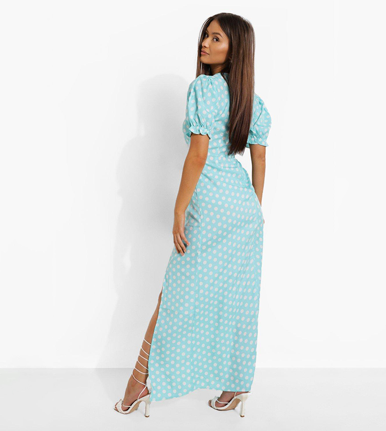 Buy Boohoo Polka Dot Ruched Detail Side Split Maxi Dress In Green |  6thstreet Kuwait