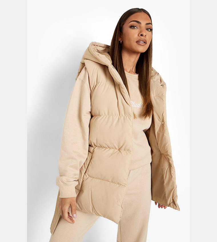 Taupe puffer cheap jacket women's