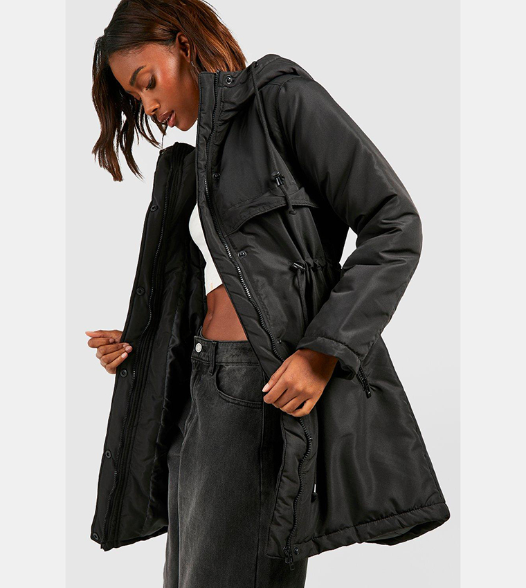 Buy Boohoo Longline Padded Parka Coat In Black 6thStreet UAE