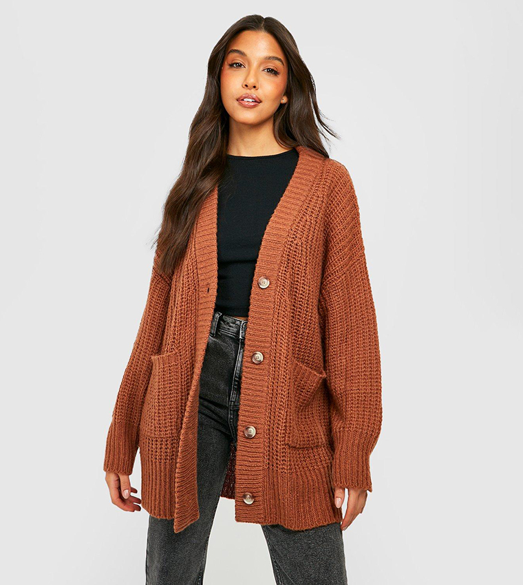 Buy Boohoo Slouchy Oversized Cardigan In Brown 6thStreet Kuwait