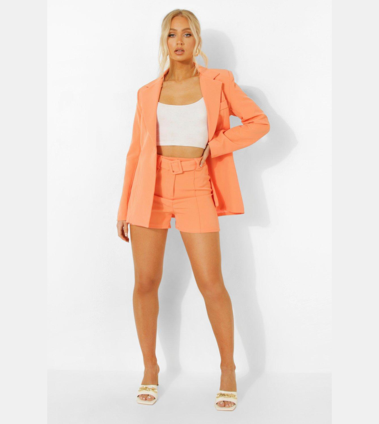 Boohoo Belted Shorts And Blazer Set Fitted Blazer Belted Short Set