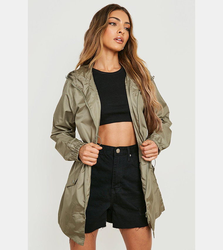 Buy Boohoo Hooded Synch Waist Jacket In Khaki 6thStreet Qatar