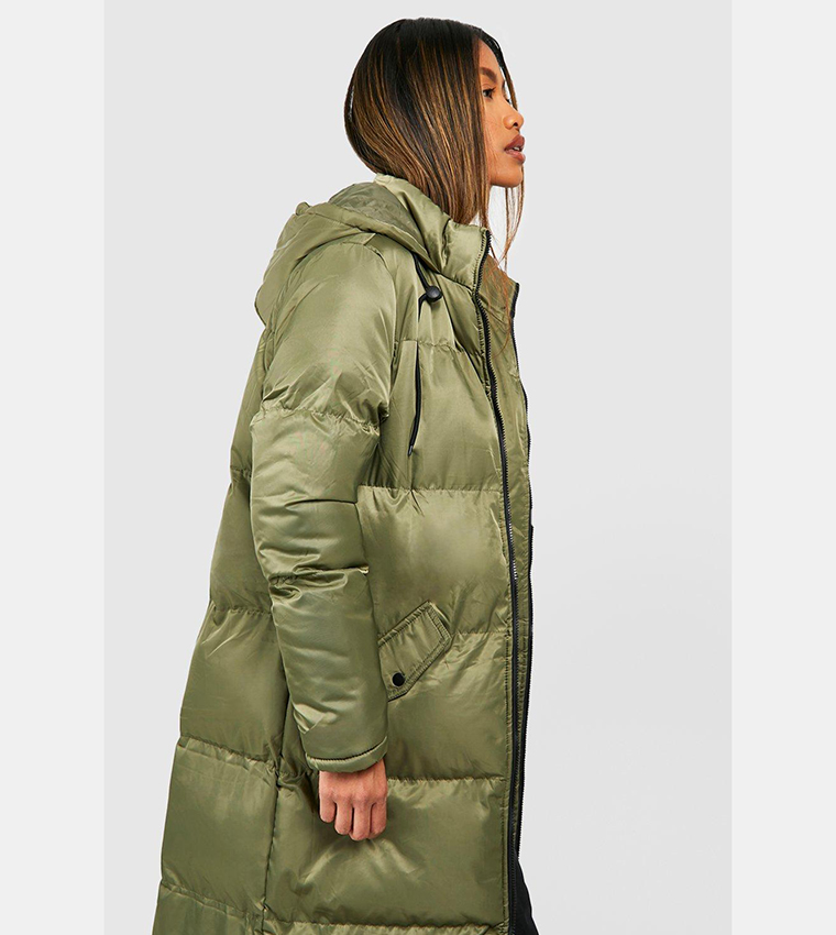 Buy Boohoo Longline Hooded Padded Puffer Jacket In Khaki 6thStreet Bahrain