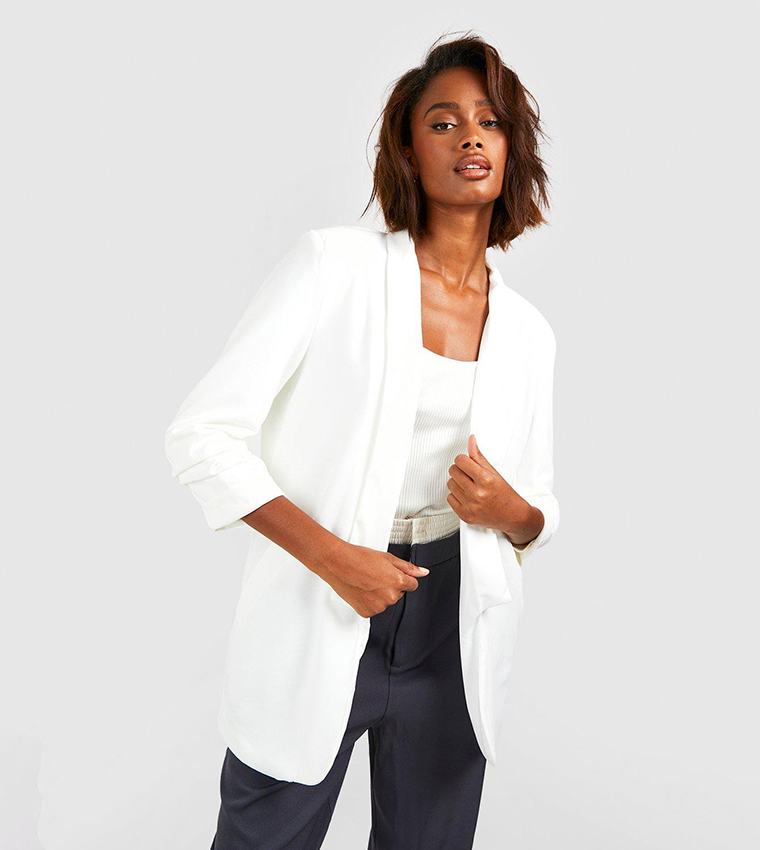 Buy Boohoo Ruched Sleeves Jersey Tailored Blazer In White 6thStreet Kuwait