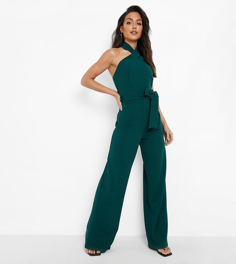 Boohoo Halter Neck Jumpsuit Wide Leg Tall Halter Neck Wide Leg
