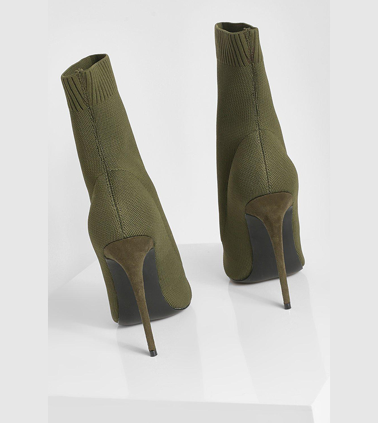 Buy Boohoo Knitted Stiletto Heel Sock Boots In Khaki 6thStreet Bahrain