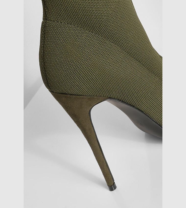 Buy Boohoo Knitted Stiletto Heel Sock Boots In Khaki 6thStreet Bahrain