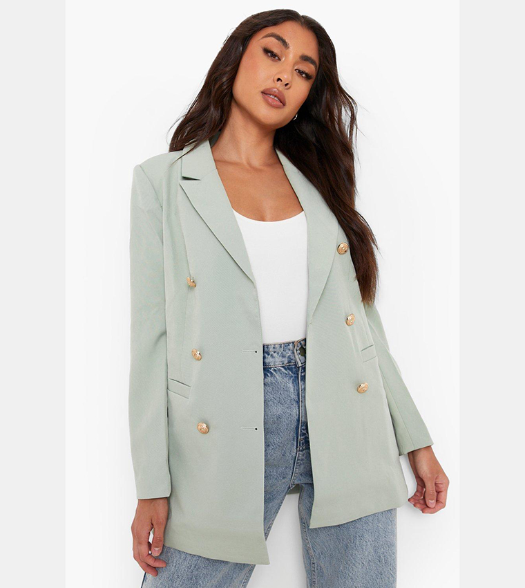 Buy Boohoo Tailored Gold Button Double Breasted Blazer In Green 6thStreet Oman