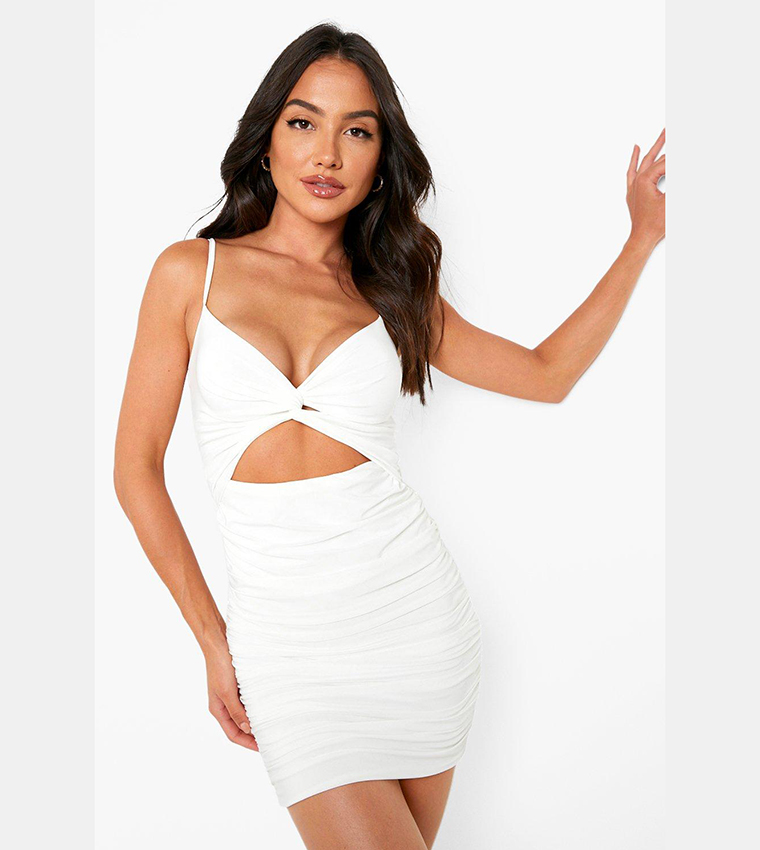 twist cut out mini dress Long Sleeve Twisted Cut Out Detail Mini Bodycon Dress In Black Slinky | EGO US