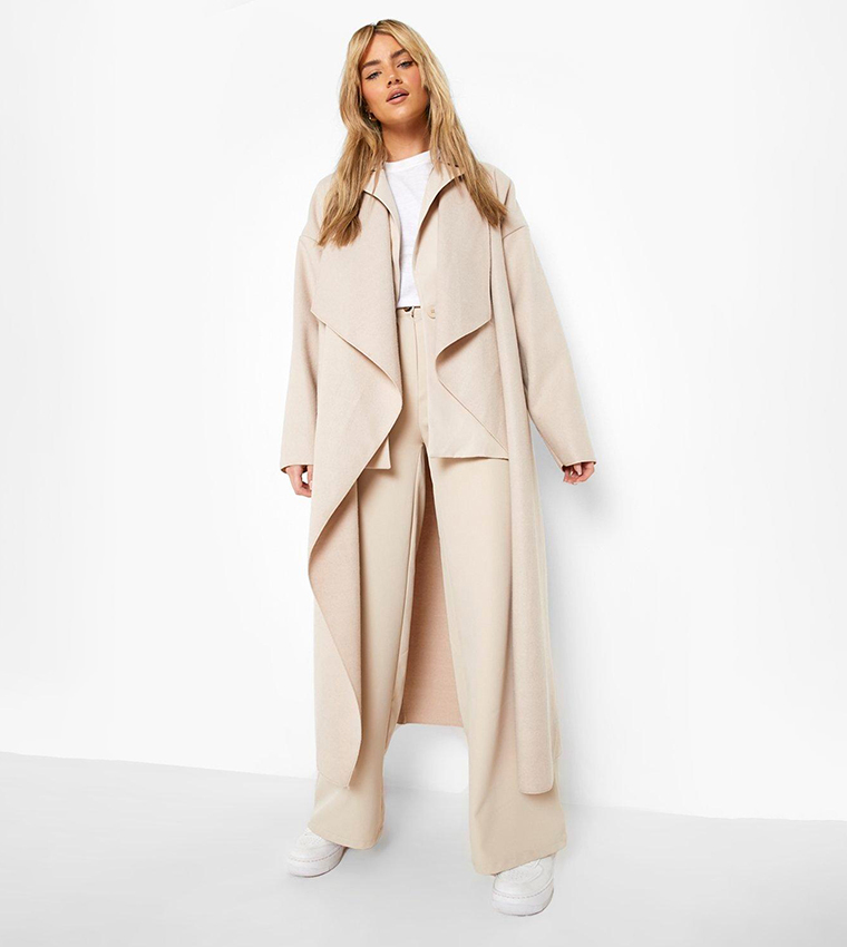 Buy Boohoo Super Oversized Waterfall Wool Look Coat In Beige 6thStreet UAE