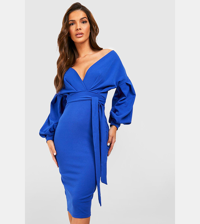 knee length dresses for ladies Off The Shoulder Bodycon Midi Dress – Penelope The Label main image 1