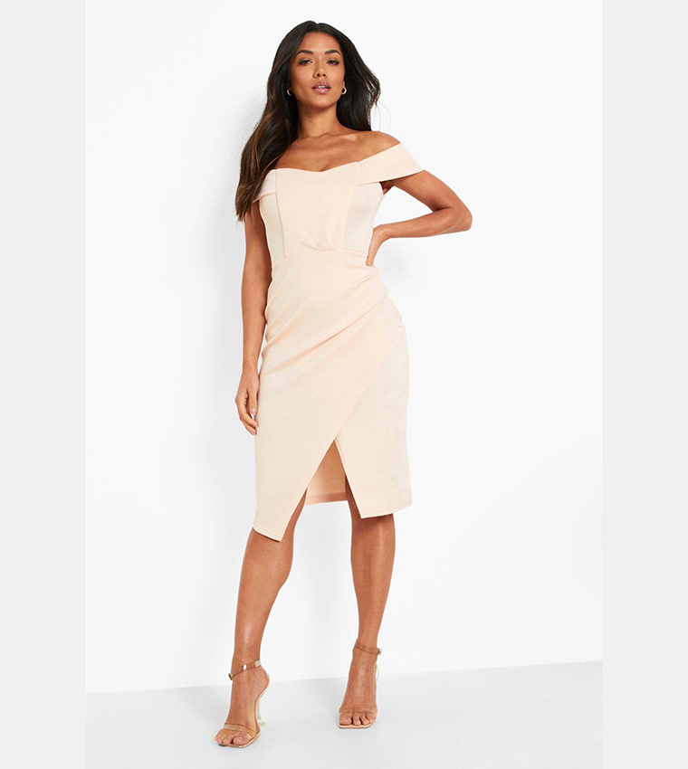 Solid bardot hot sale wrap dress