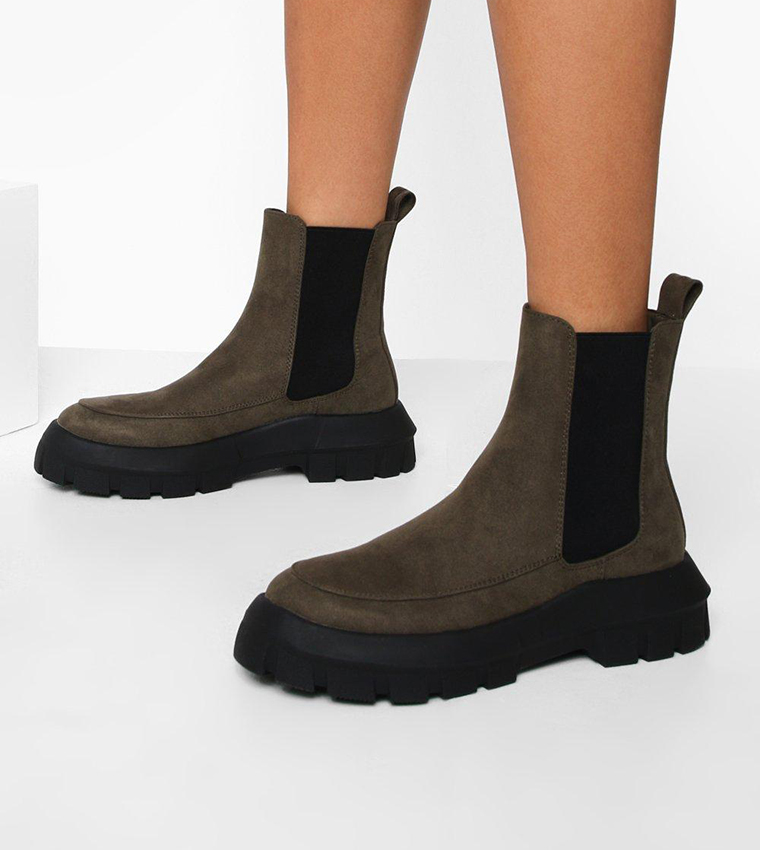 Buy Boohoo Cleated Sole Chunky Chelsea Boots In Green 6thStreet