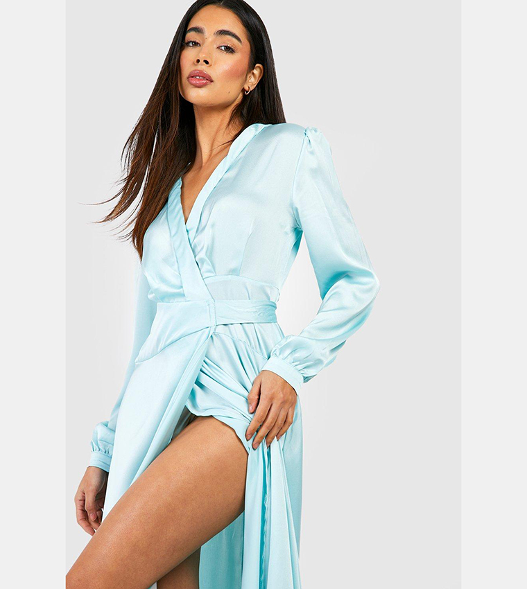 boohoo satin wrap belted maxi dress Buy Boohoo Satin Wrap Belted Maxi Dress In Blue