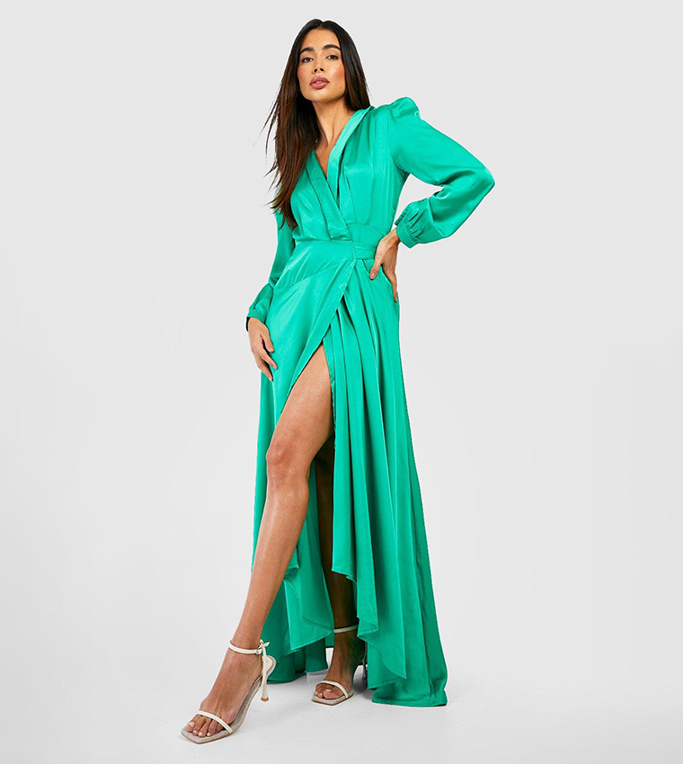 satin wrap belted maxi dress Boohoo Womens Satin Wrap Belted Maxi Dress