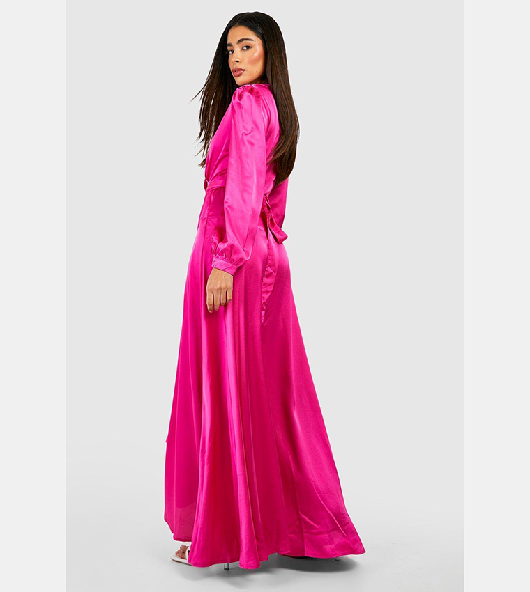 Satin Wrap Belted Maxi Dress