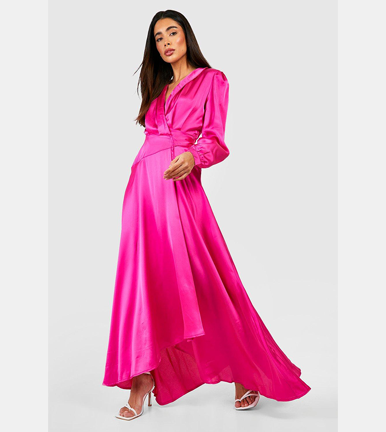 Satin Wrap Belted Maxi Dress