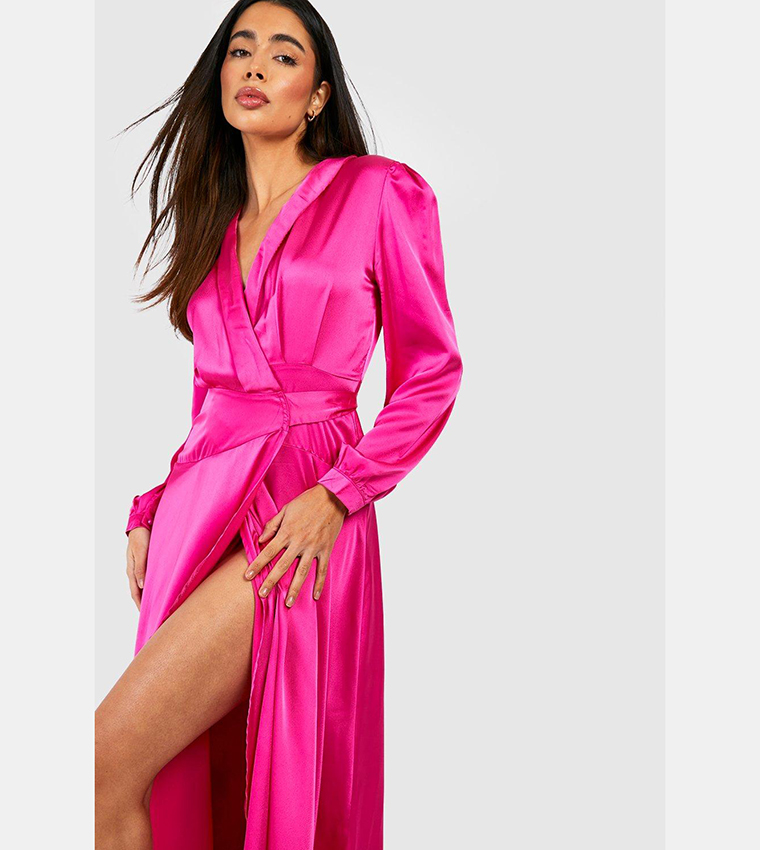 Satin Wrap Belted Maxi Dress