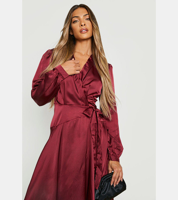 Satin Wrap Dress Boohoo Red Satin Dress Plus Satin Wrap Detail