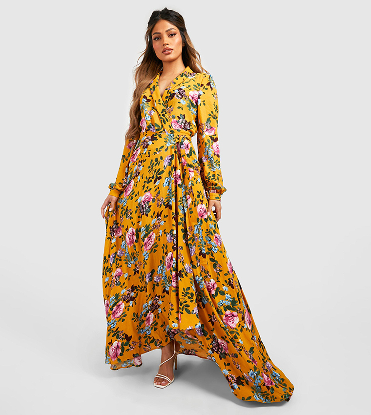 Floral Wrap Belted Maxi Dress