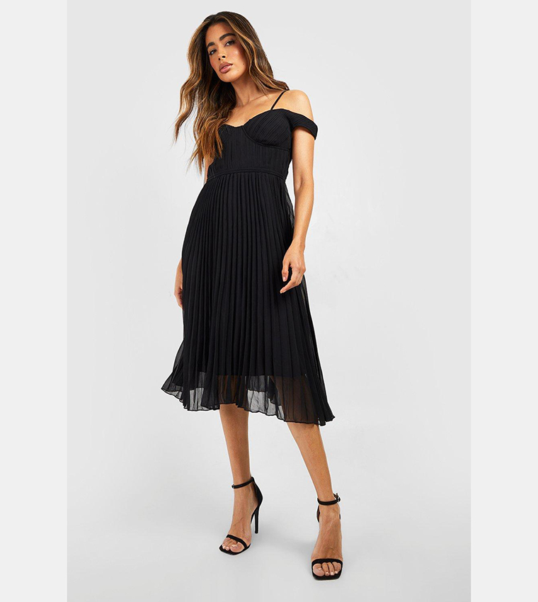 Pleated cold hotsell shoulder dress