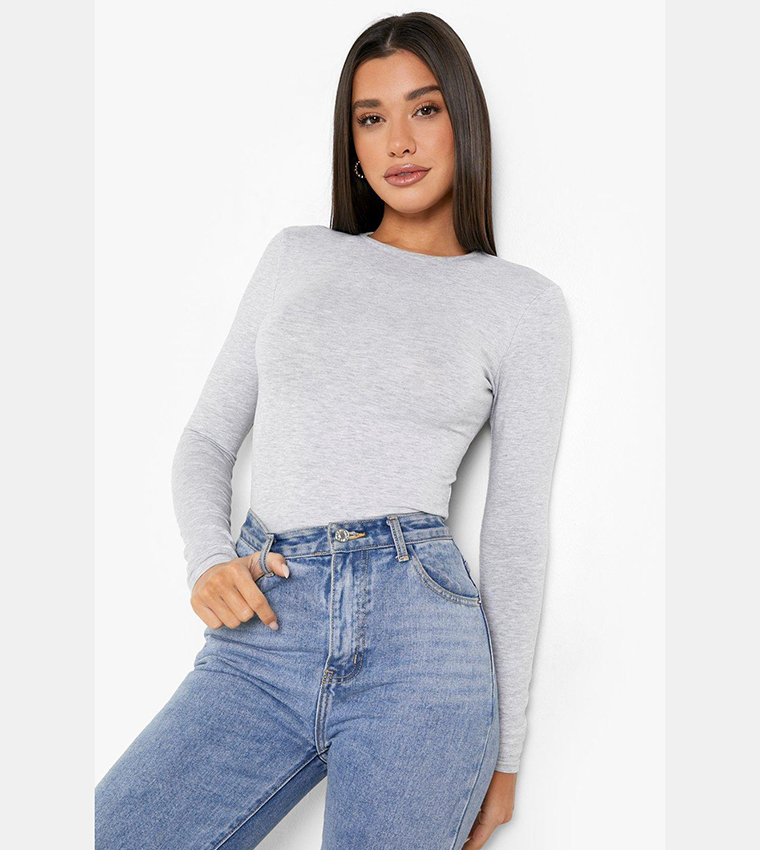 ESSENTIAL CREW NECK LONG SLEEVE BODYSUIT | LIGHT GREY