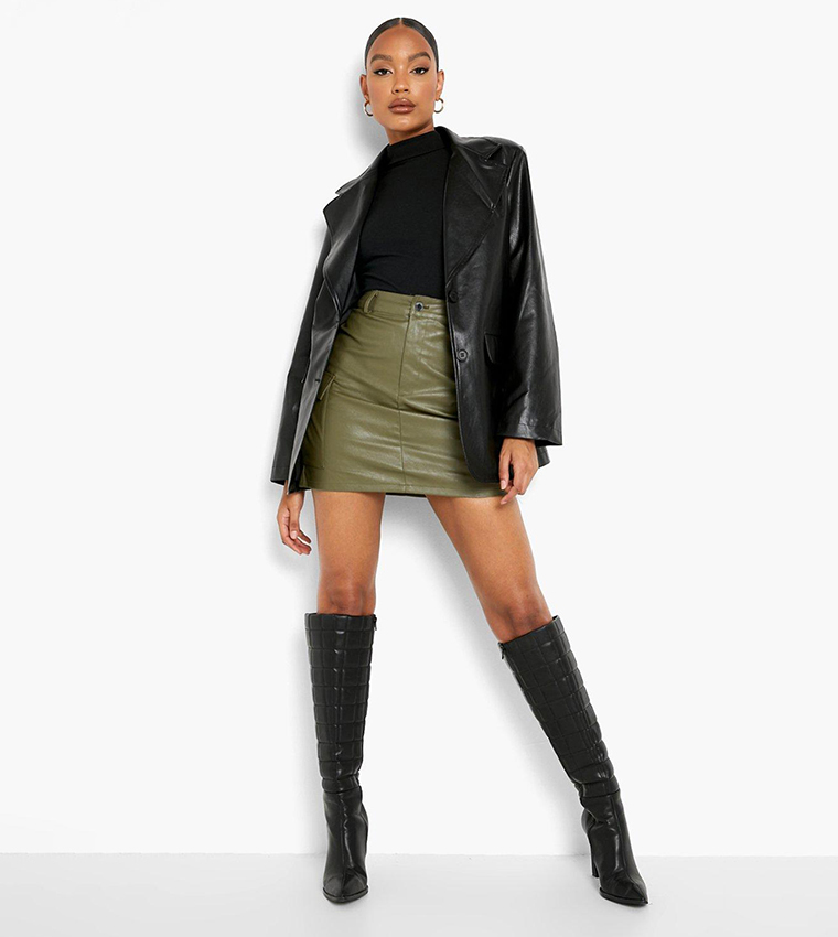 Buy Boohoo High Waist Leather Look Cargo Mini Skirt In Khaki 6thStreet Qatar