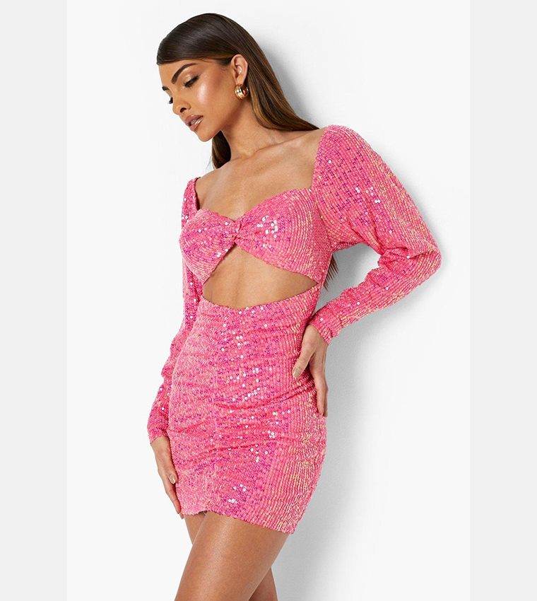 Buy Boohoo Sequin Cut Out Twist Mini Party Dress In Pink | 6thstreet Bahrain Buy Boohoo Sequin Cut Out Twist Mini Party Dress In Pink | 6thstreet Bahrain