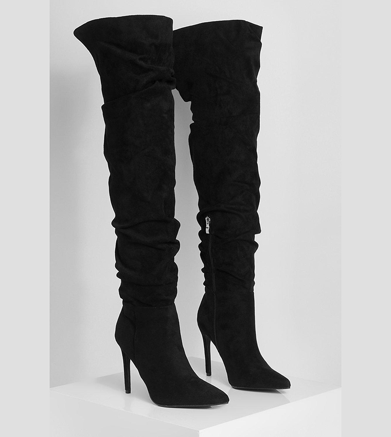 Black wide fit hot sale thigh high boots