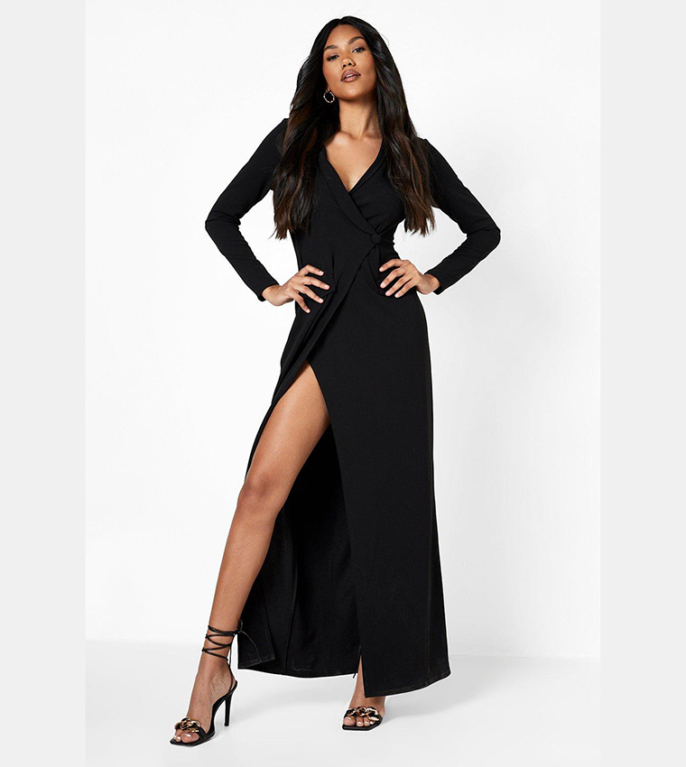 Buy Boohoo Pocket Detail Wrap Maxi Blazer Dress In Black 6thStreet Kuwait
