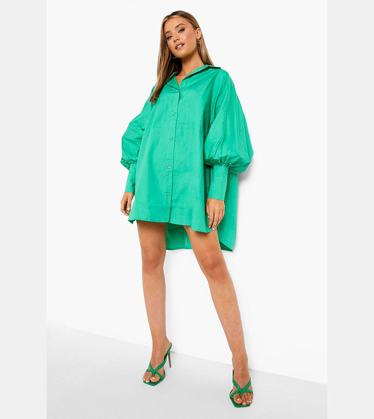 Buy Boohoo Oversized Batwing Balloon Sleeves Shirt Dress In Green |  6thstreet Qatar