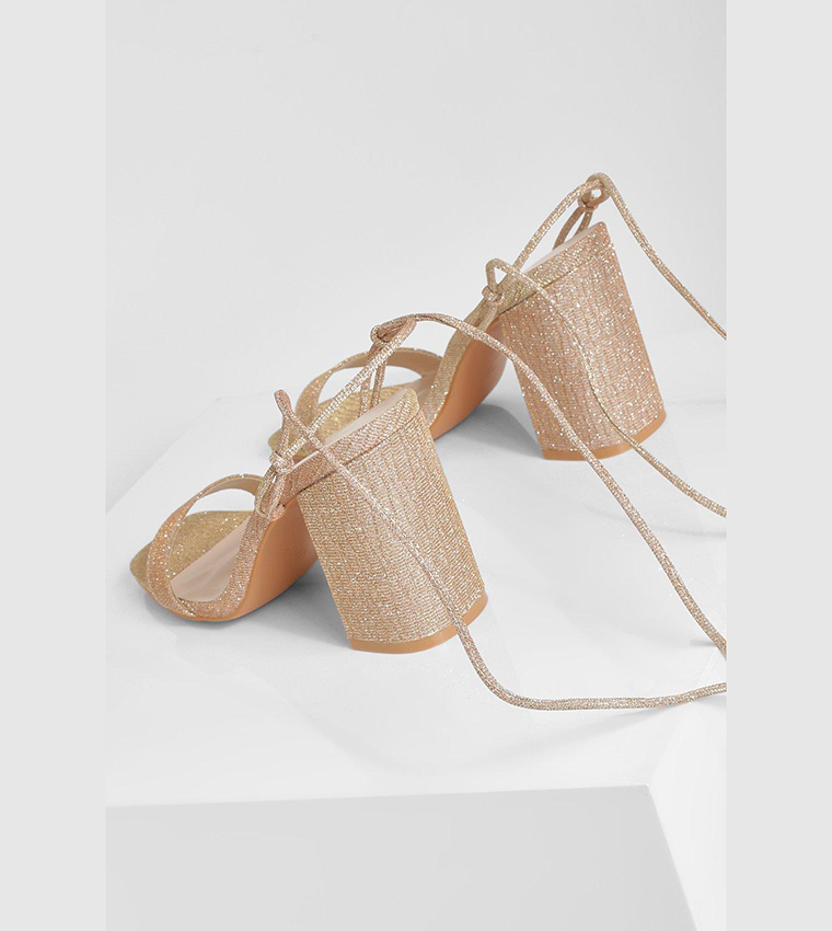 Buy Boohoo Glitter Lace Up Strap Block Heel Sandals In Rose 6thStreet Saudi Arabia