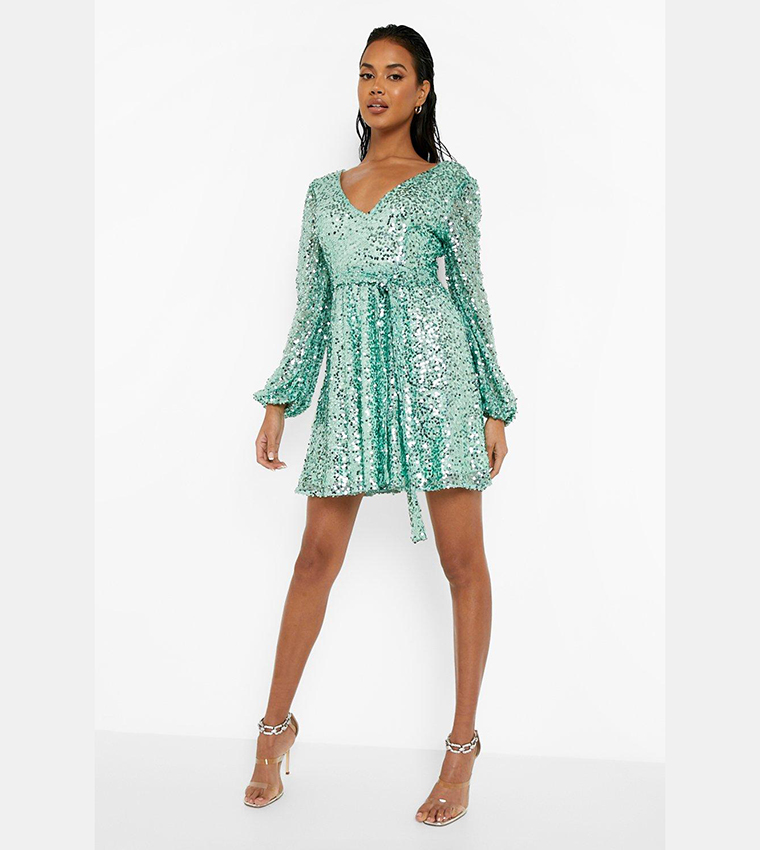 Boohoo blue sequin dress best sale