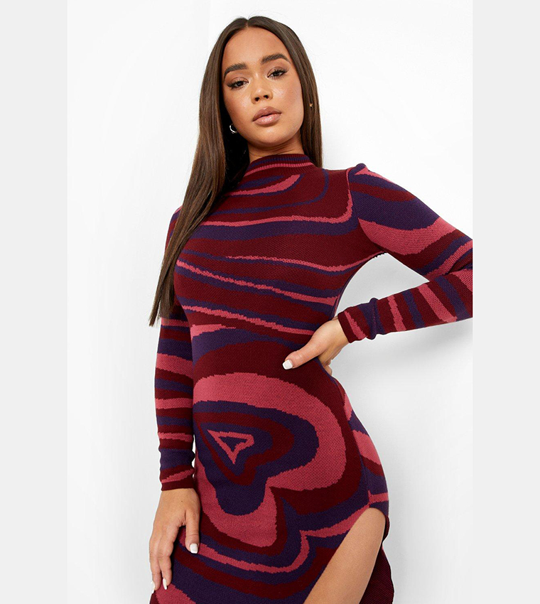 knee length dresses for ladies Eleanore Sculptured Knit Boatneck Mini Dress with Balloon Sleeves
