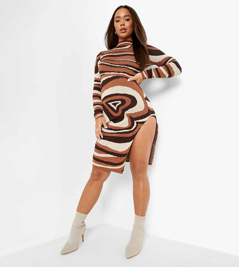 Buy Boohoo Marble Print Side Split Mini Knitted Dress In Brown | 6thstreet Oman Buy Boohoo Marble Print Side Split Mini Knitted Dress In Brown | 6thstreet Oman